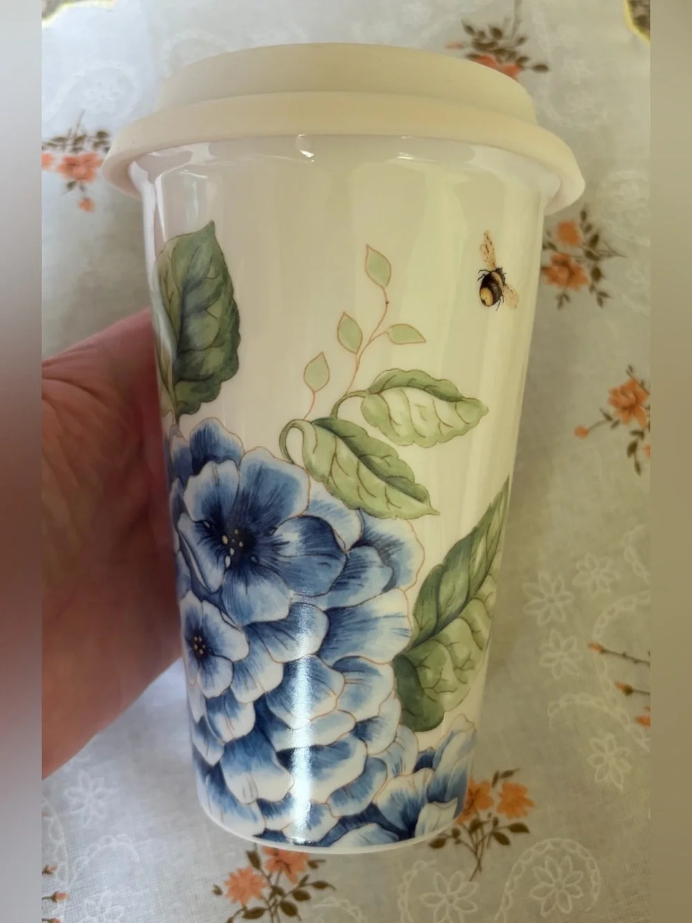 Lenox Butterfly Meadow Porcelain Tumbler in Cream with Orange Floral Accents